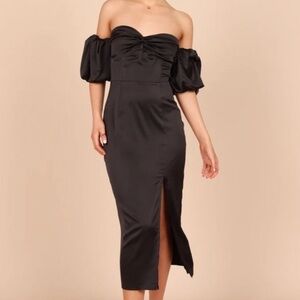 Black Off-Shoulder Sheath Midi Dress